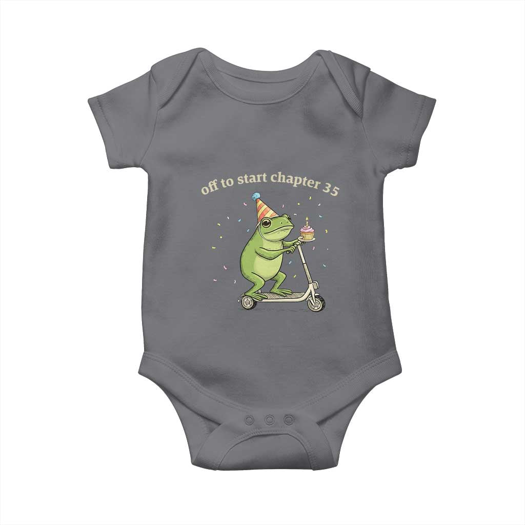 Off To Start Chapter 35 Baby Onesie Funny Frog Scooter 35th Birthday Gift