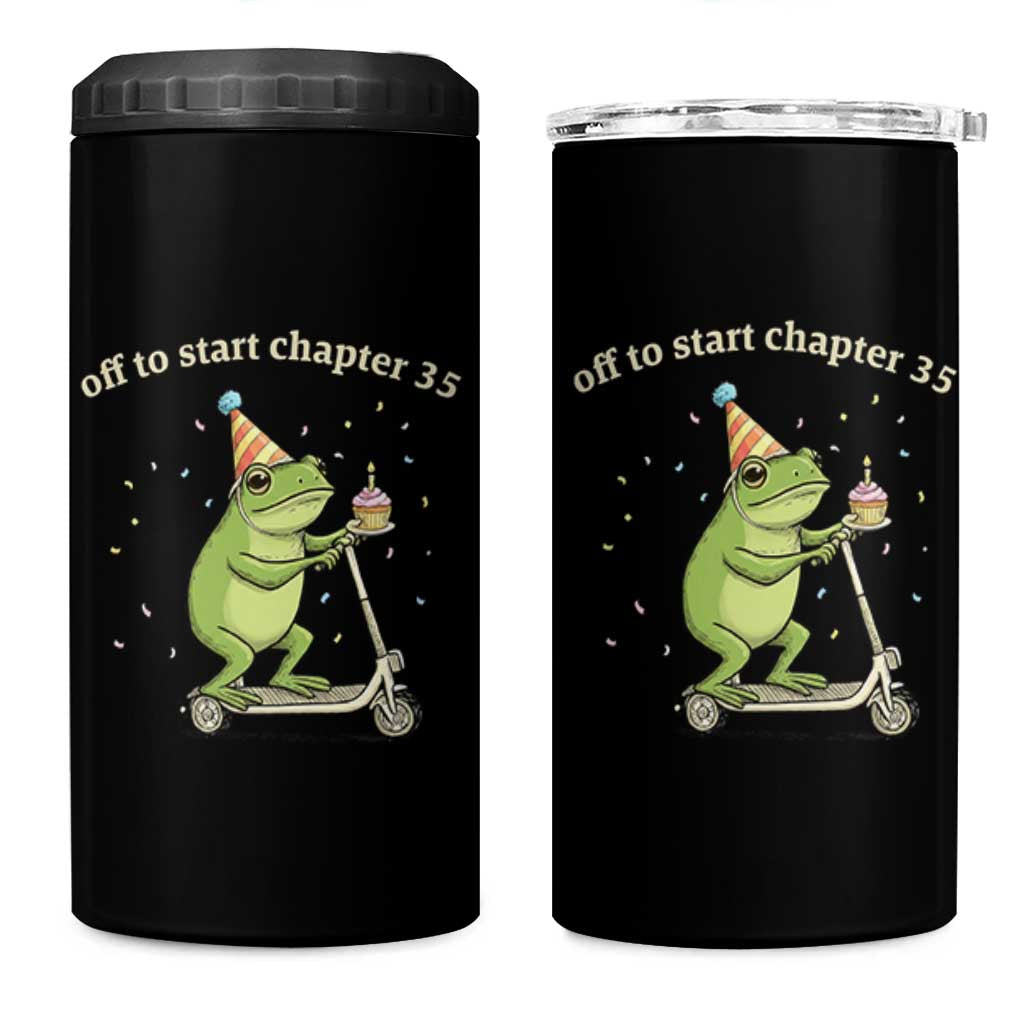 Off To Start Chapter 35 4 in 1 Can Cooler Tumbler Funny Frog Scooter 35th Birthday Gift