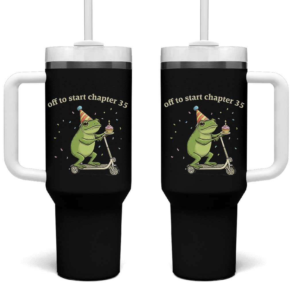 Off To Start Chapter 35 Tumbler With Handle Funny Frog Scooter 35th Birthday Gift