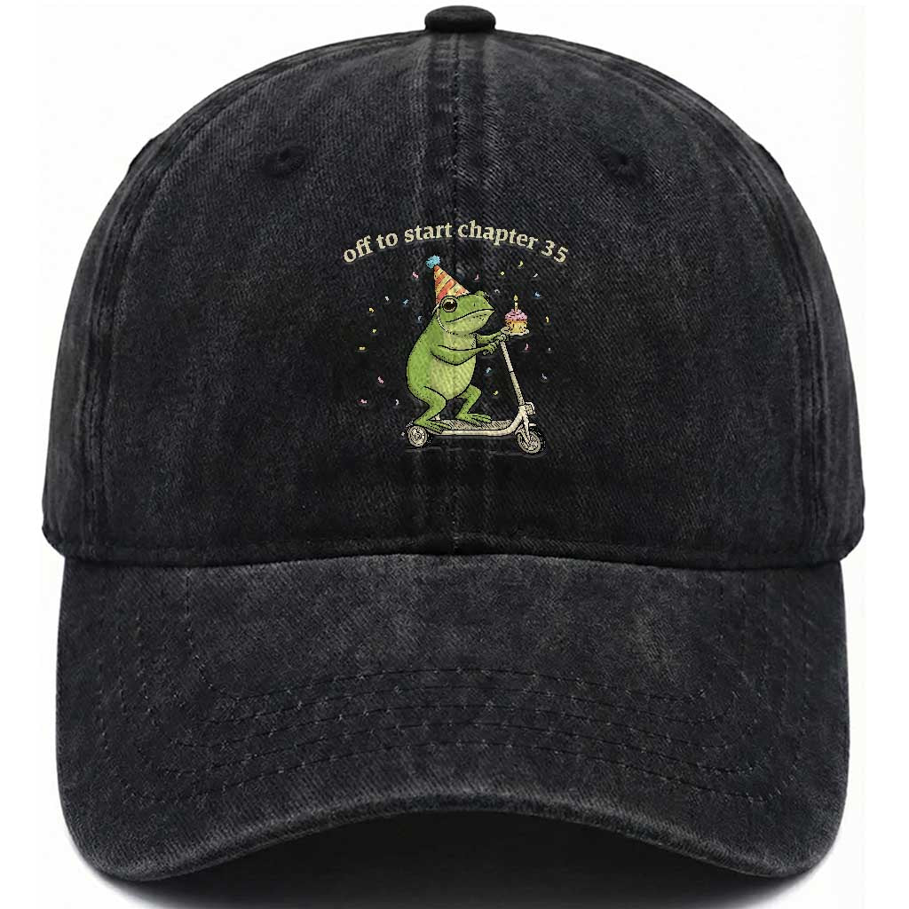 Off To Start Chapter 35 Washed Cotton Baseball Cap Funny Frog Scooter 35th Birthday Gift
