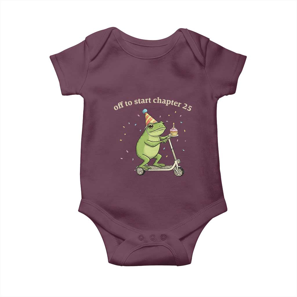 Off To Start Chapter 25 Baby Onesie Funny Frog Scooter 25th Birthday Gift