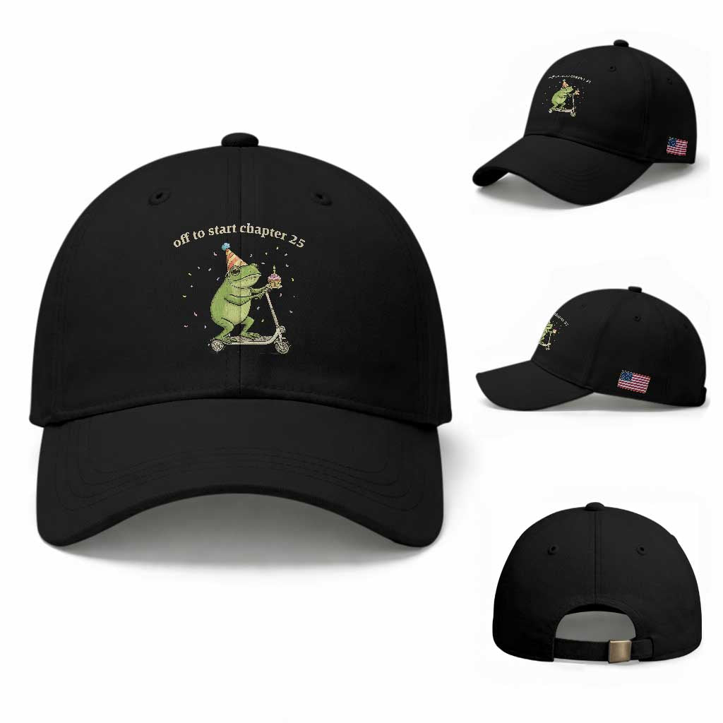 Off To Start Chapter 25 Baseball Cap Funny Frog Scooter 25th Birthday Gift