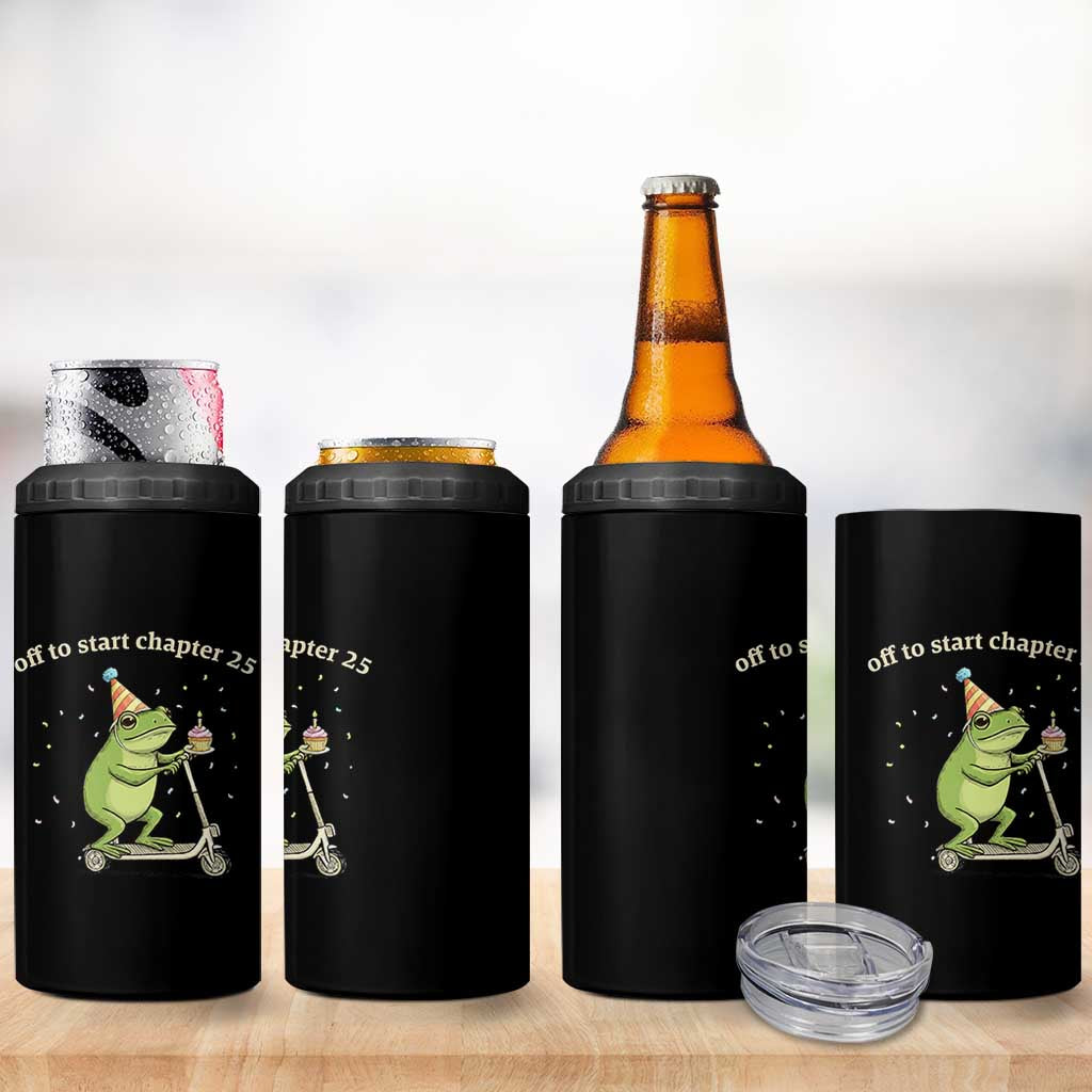 Off To Start Chapter 25 4 in 1 Can Cooler Tumbler Funny Frog Scooter 25th Birthday Gift