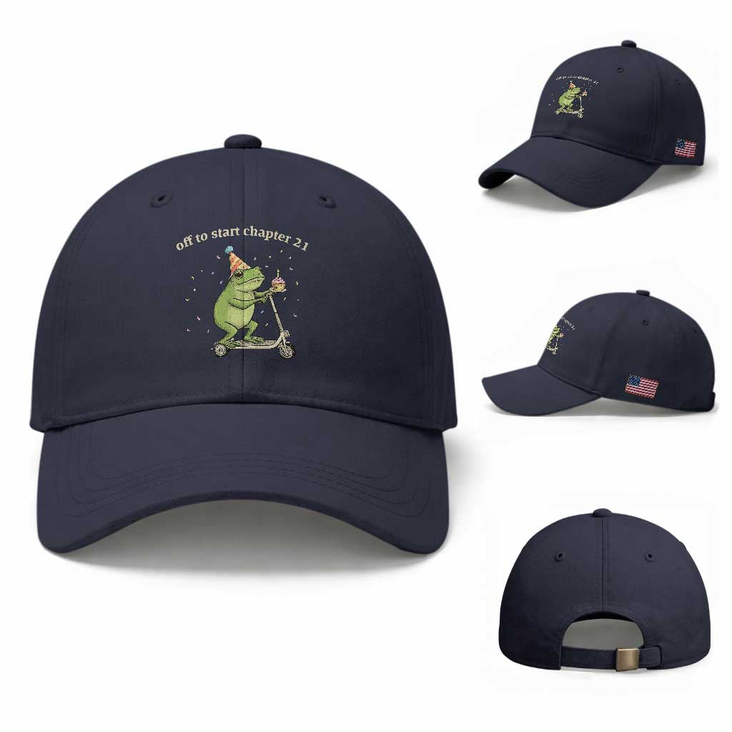 Off To Start Chapter 21 Baseball Cap Funny Frog Scooter 21st Birthday Gift