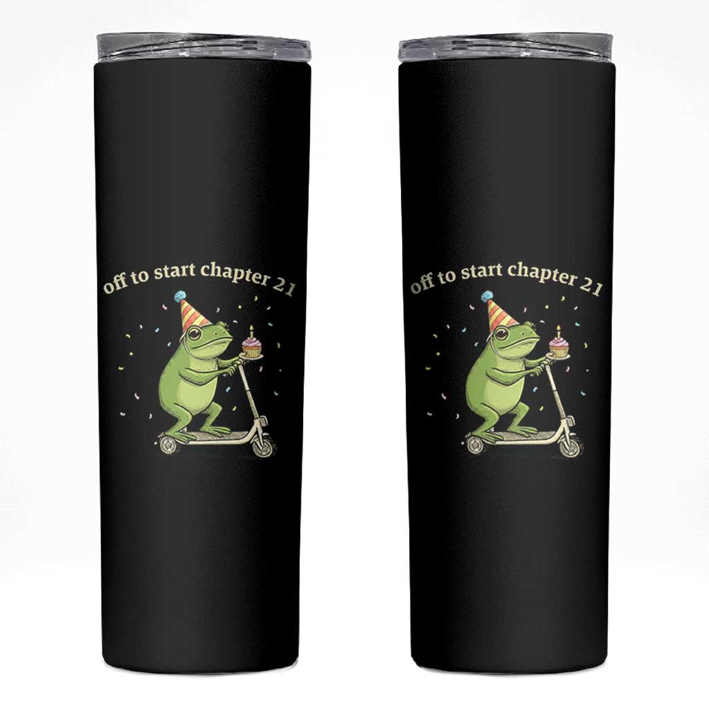Off To Start Chapter 21 Skinny Tumbler Funny Frog Scooter 21st Birthday Gift