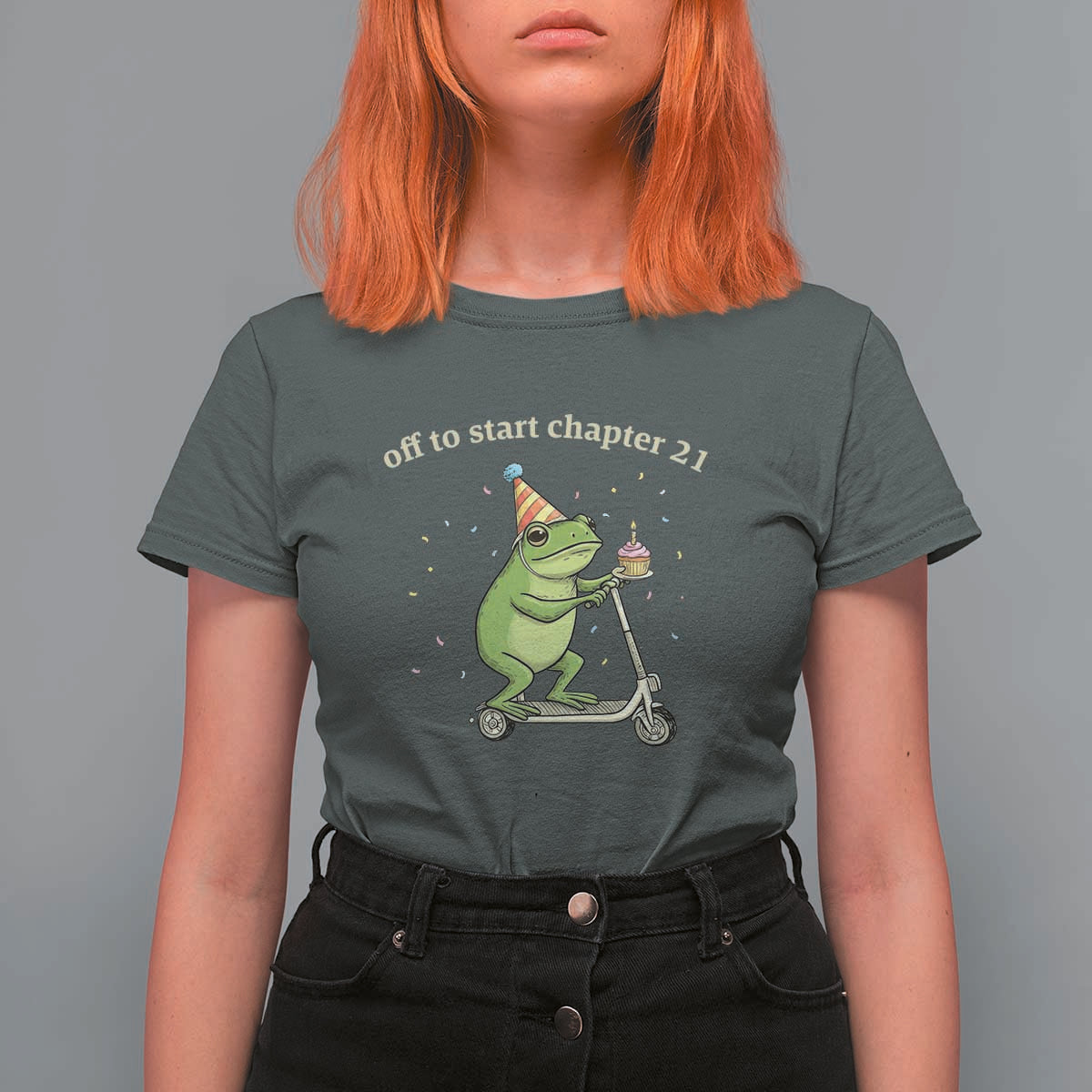 Off To Start Chapter 21 T Shirt For Women Funny Frog Scooter 21st Birthday Gift