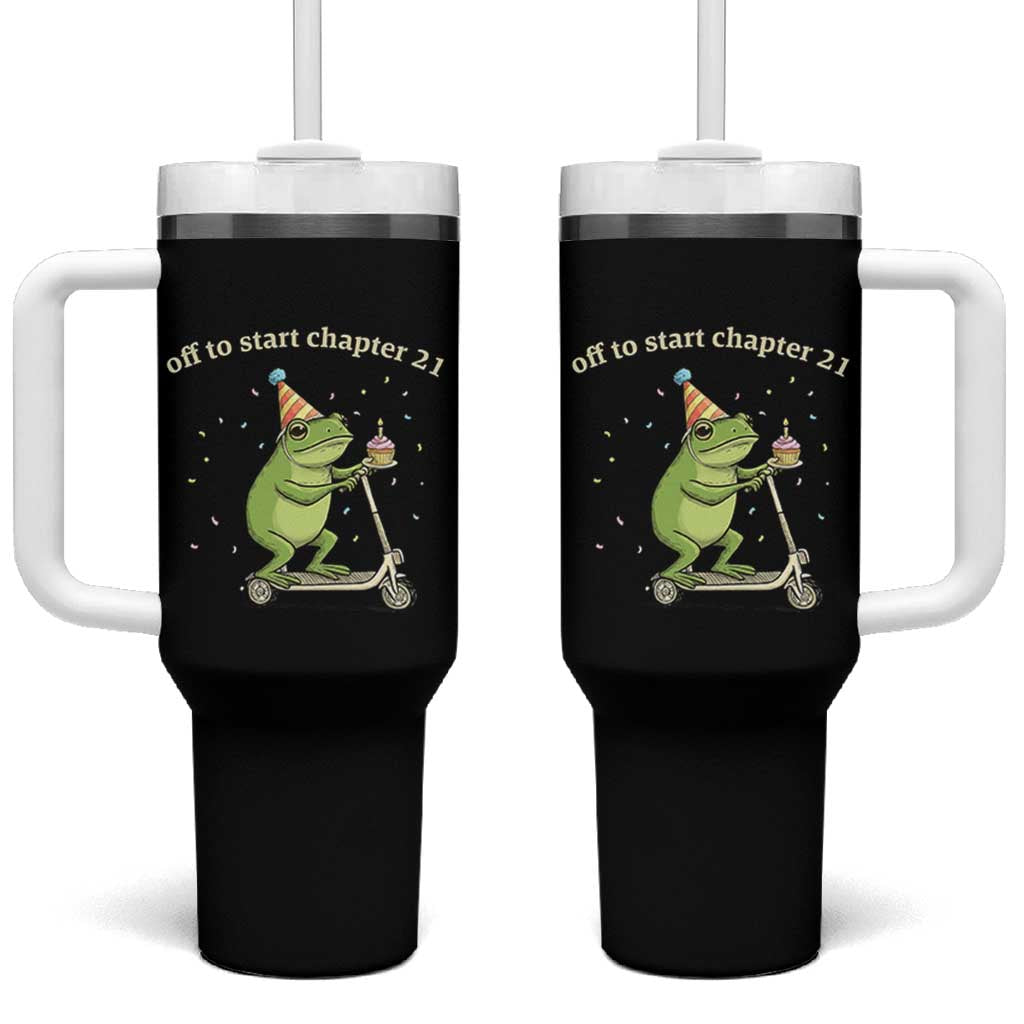 Off To Start Chapter 21 Tumbler With Handle Funny Frog Scooter 21st Birthday Gift