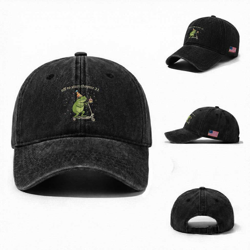 Off To Start Chapter 21 Washed Cotton Baseball Cap Funny Frog Scooter 21st Birthday Gift