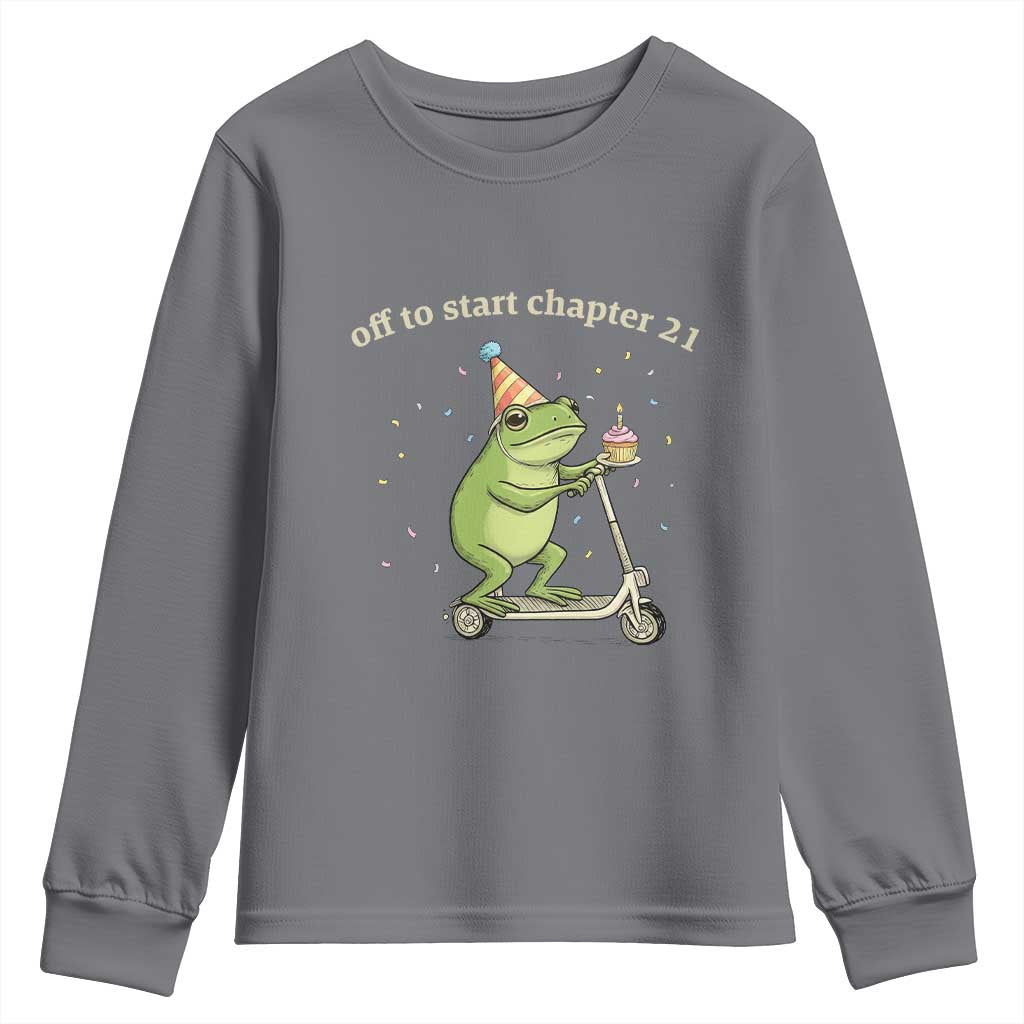 Off To Start Chapter 21 Youth Sweatshirt Funny Frog Scooter 21st Birthday Gift