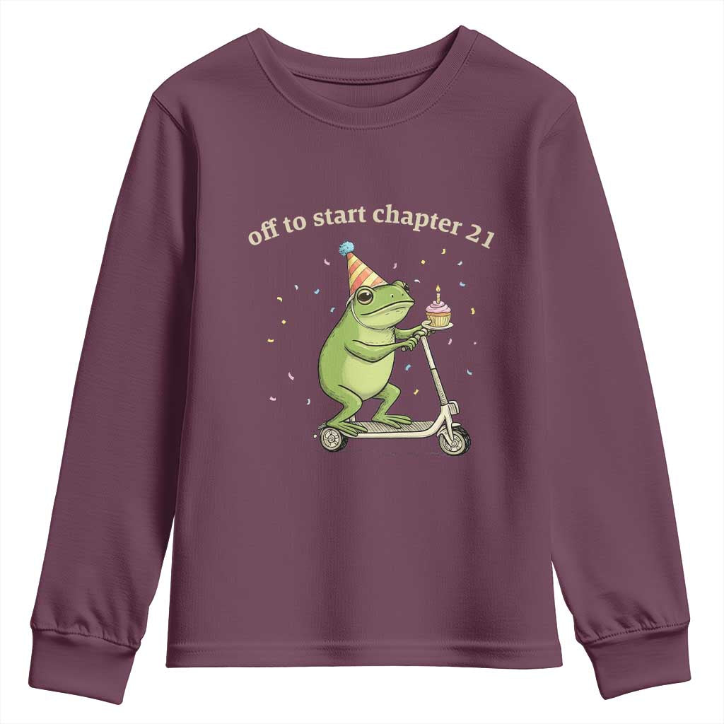 Off To Start Chapter 21 Youth Sweatshirt Funny Frog Scooter 21st Birthday Gift