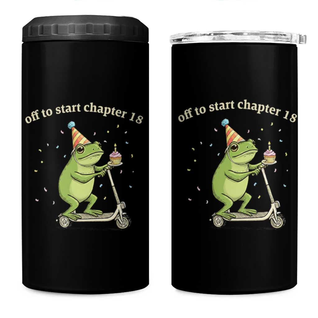 Off To Start Chapter 18 4 in 1 Can Cooler Tumbler Funny Frog Scooter 18th Birthday Gift