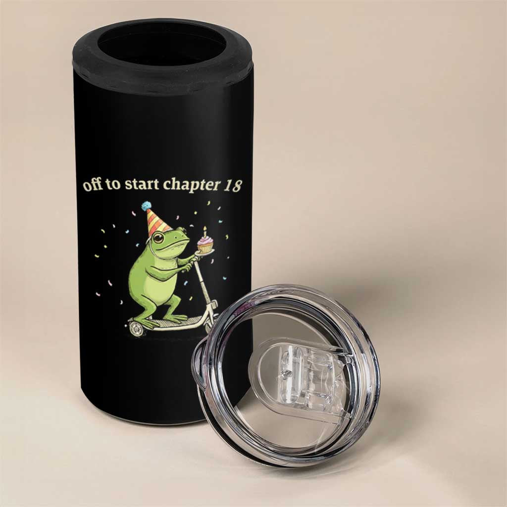 Off To Start Chapter 18 4 in 1 Can Cooler Tumbler Funny Frog Scooter 18th Birthday Gift
