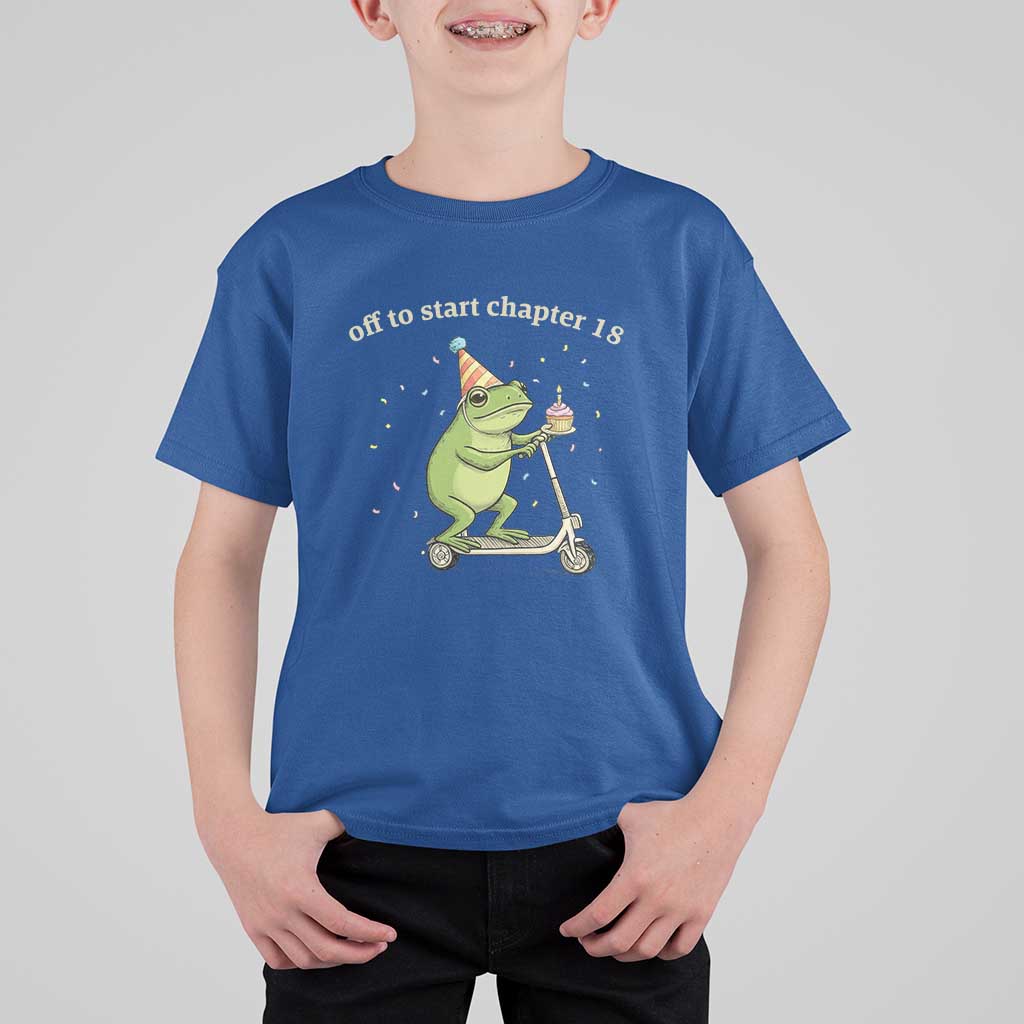 Off To Start Chapter 18 T Shirt For Kid Funny Frog Scooter 18th Birthday Gift