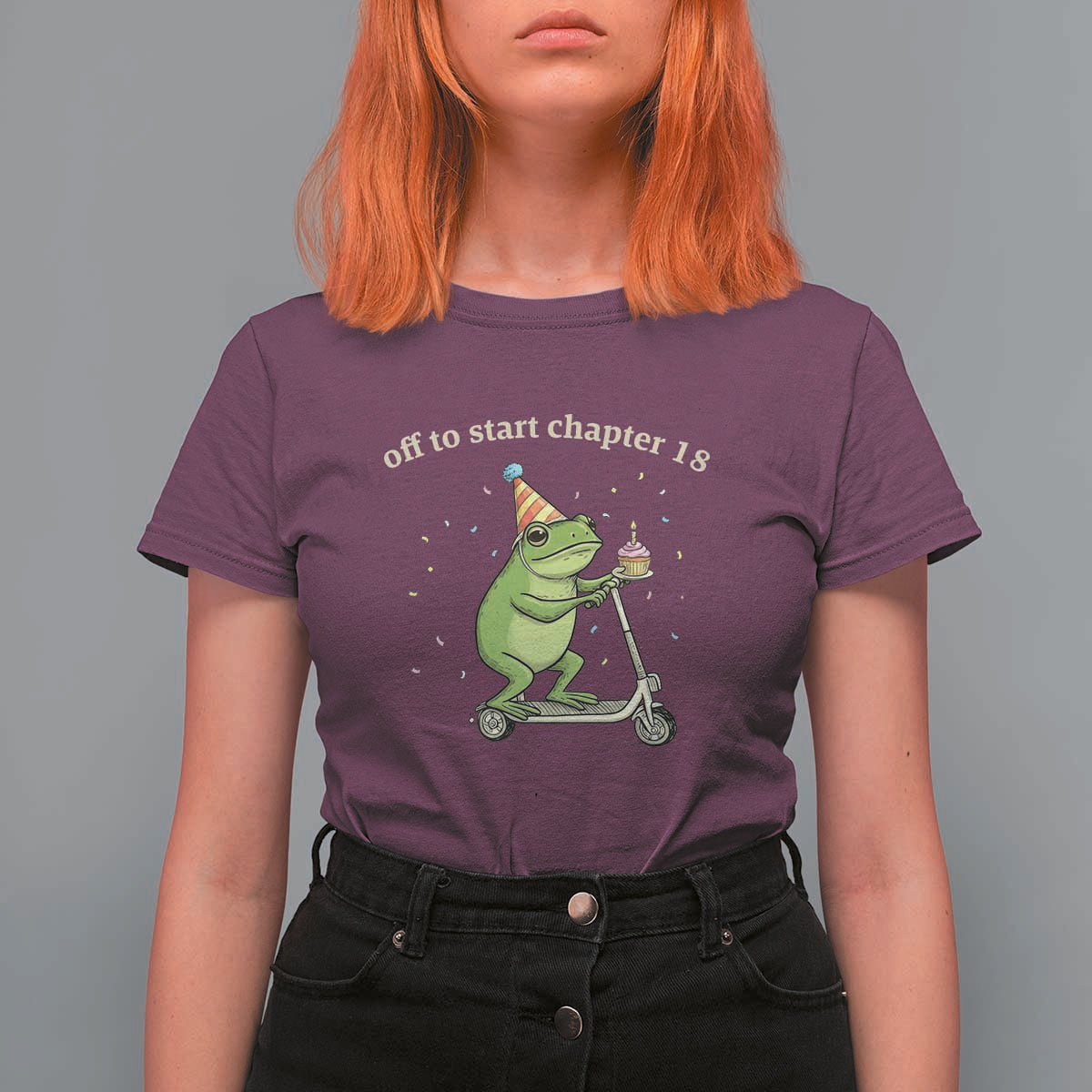 Off To Start Chapter 18 T Shirt For Women Funny Frog Scooter 18th Birthday Gift