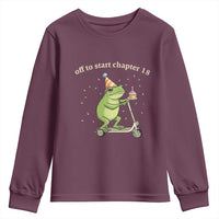 Off To Start Chapter 18 Youth Sweatshirt Funny Frog Scooter 18th Birthday Gift