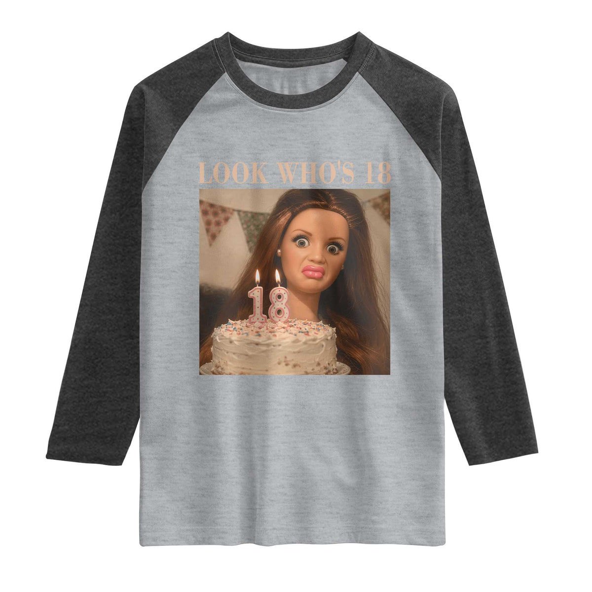 Look Who's 18 Raglan Shirt Funny Birthday Doll Face Meme