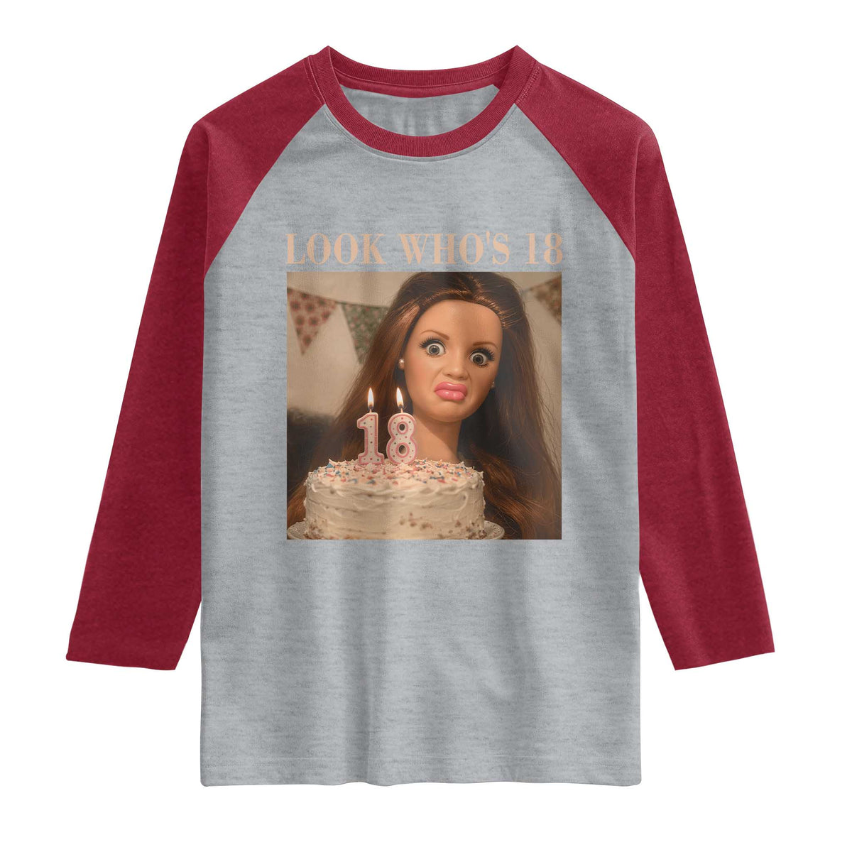 Look Who's 18 Raglan Shirt Funny Birthday Doll Face Meme