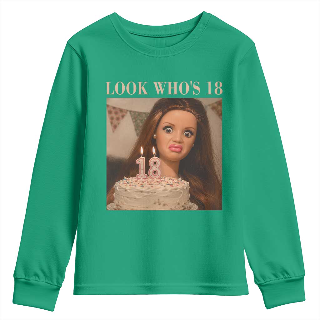 Look Who's 18 Youth Sweatshirt Funny Birthday Doll Face Meme