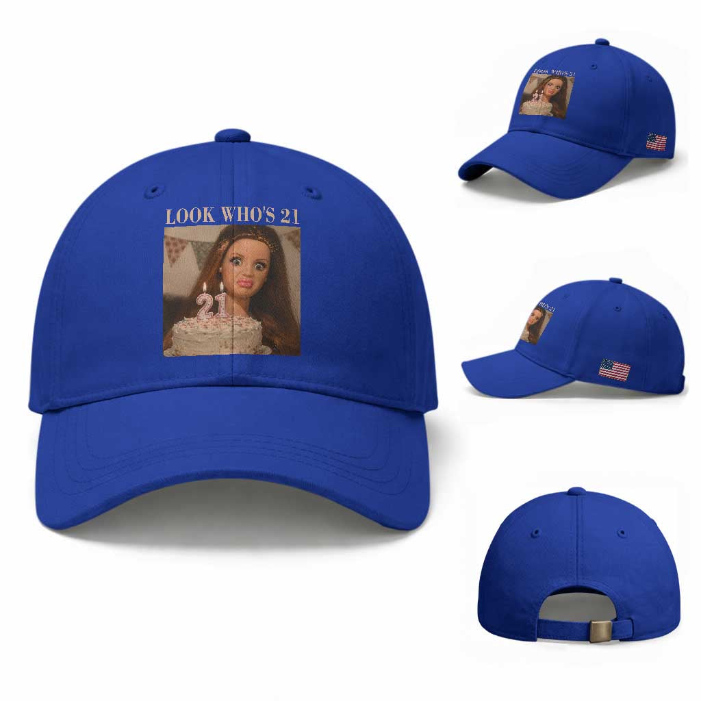 Look Who's 21 Baseball Cap Funny Birthday Doll Face Meme