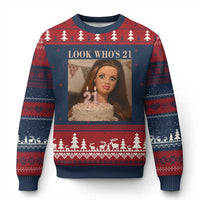 Look Who's 21 Ugly Christmas Sweater Funny Birthday Doll Face Meme