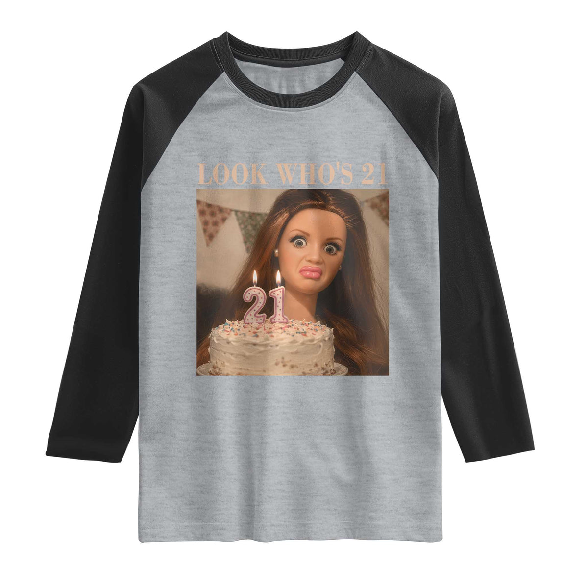 Look Who's 21 Raglan Shirt Funny Birthday Doll Face Meme