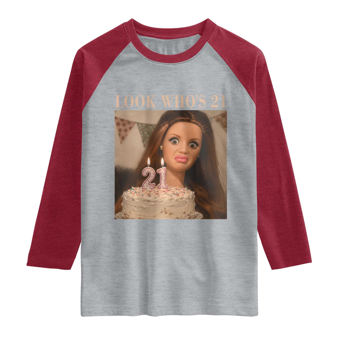 Look Who's 21 Raglan Shirt Funny Birthday Doll Face Meme