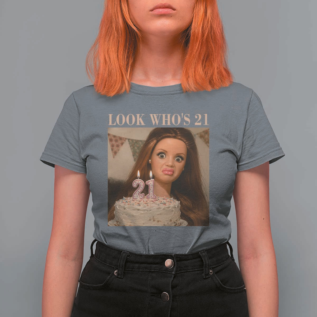 Look Who's 21 T Shirt For Women Funny Birthday Doll Face Meme