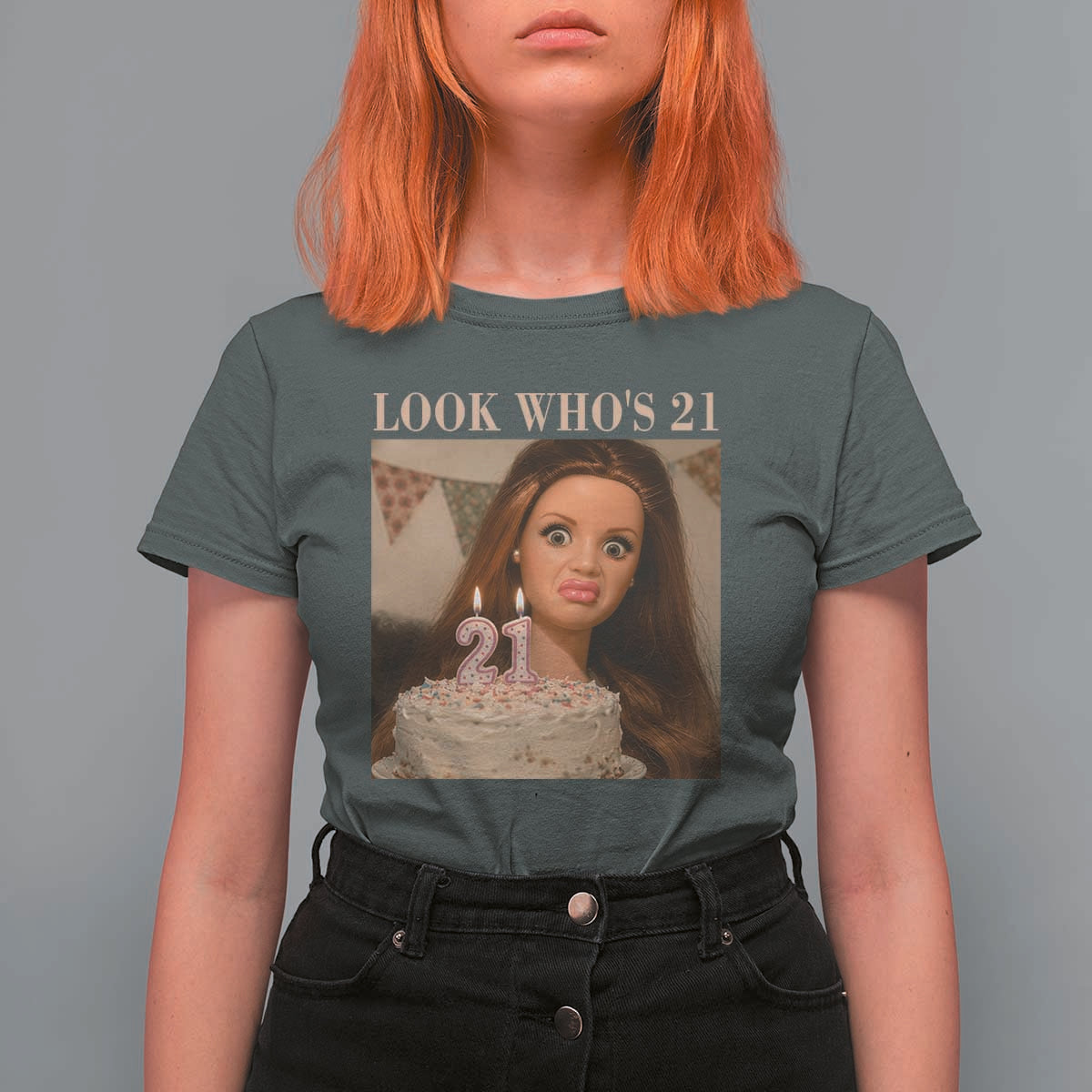 Look Who's 21 T Shirt For Women Funny Birthday Doll Face Meme