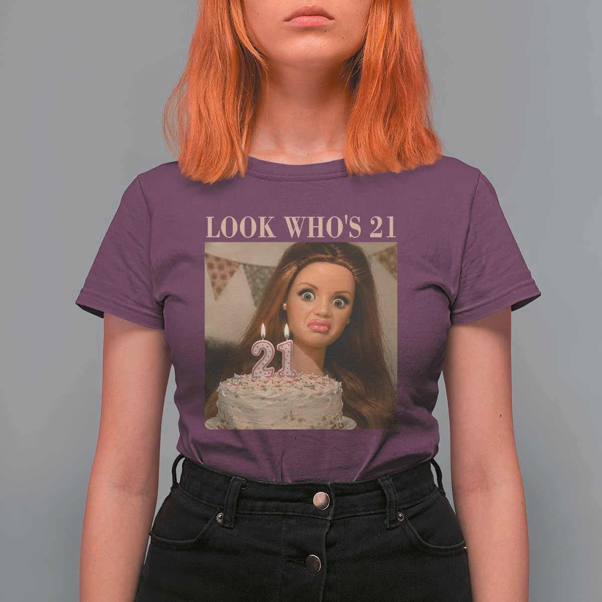 Look Who's 21 T Shirt For Women Funny Birthday Doll Face Meme