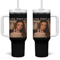 Look Who's 21 Tumbler With Handle Funny Birthday Doll Face Meme