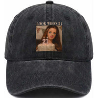 Look Who's 21 Washed Cotton Baseball Cap Funny Birthday Doll Face Meme