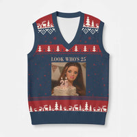 Look Who's 25 V-Neck Knit Sweater Vest Funny Birthday Doll Face Meme