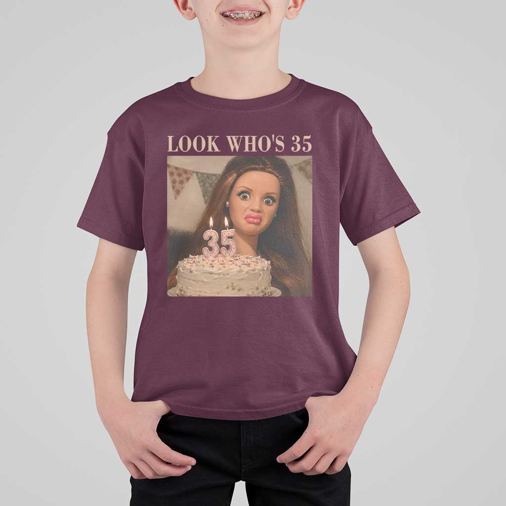 Look Who's 35 T Shirt For Kid Funny Birthday Doll Face Meme