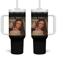 Look Who's 35 Tumbler With Handle Funny Birthday Doll Face Meme