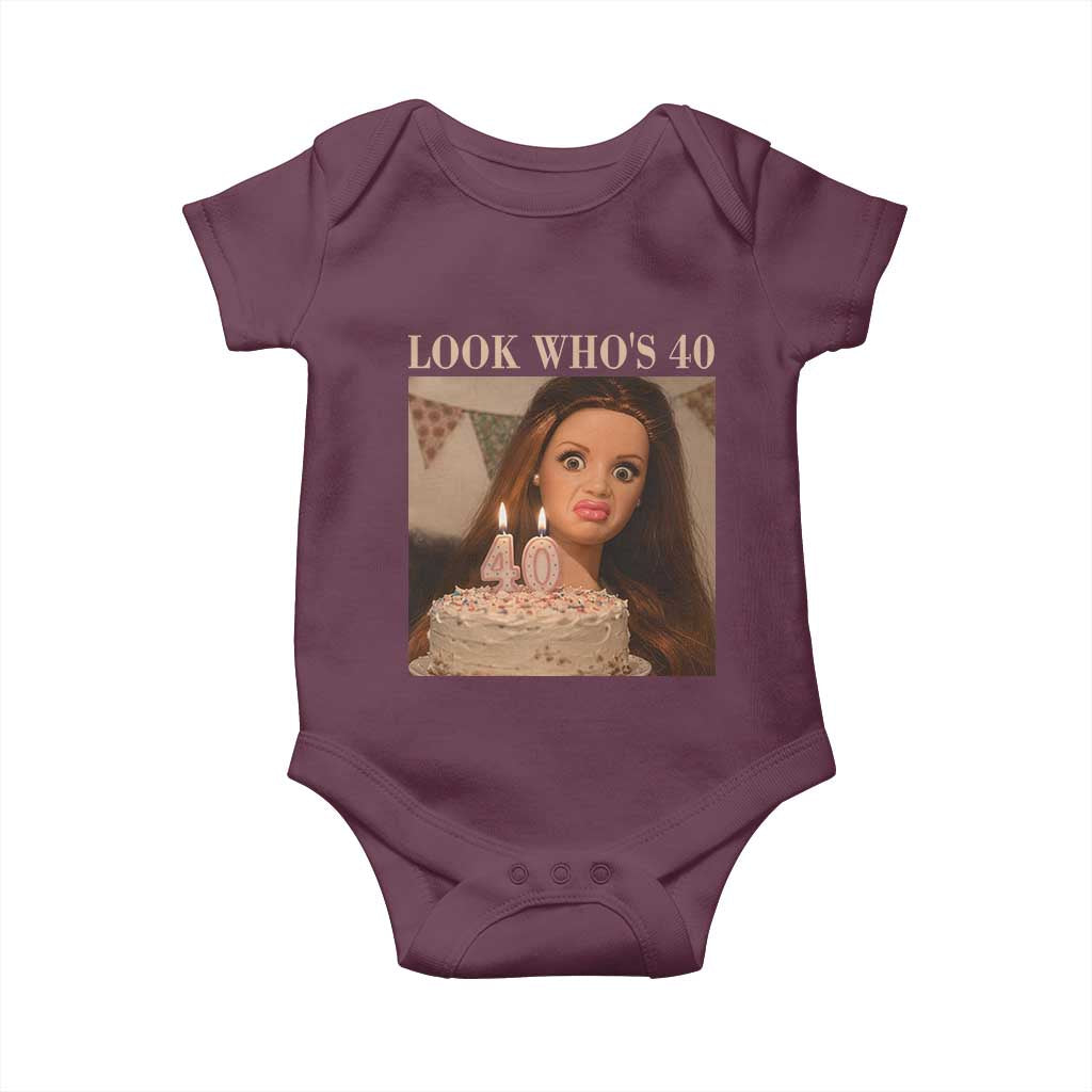 Look Who's 40 Baby Onesie Funny Birthday Doll Face Meme
