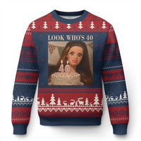 Look Who's 40 Ugly Christmas Sweater Funny Birthday Doll Face Meme