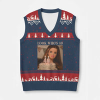 Look Who's 40 V-Neck Knit Sweater Vest Funny Birthday Doll Face Meme