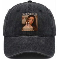 Look Who's 40 Washed Cotton Baseball Cap Funny Birthday Doll Face Meme