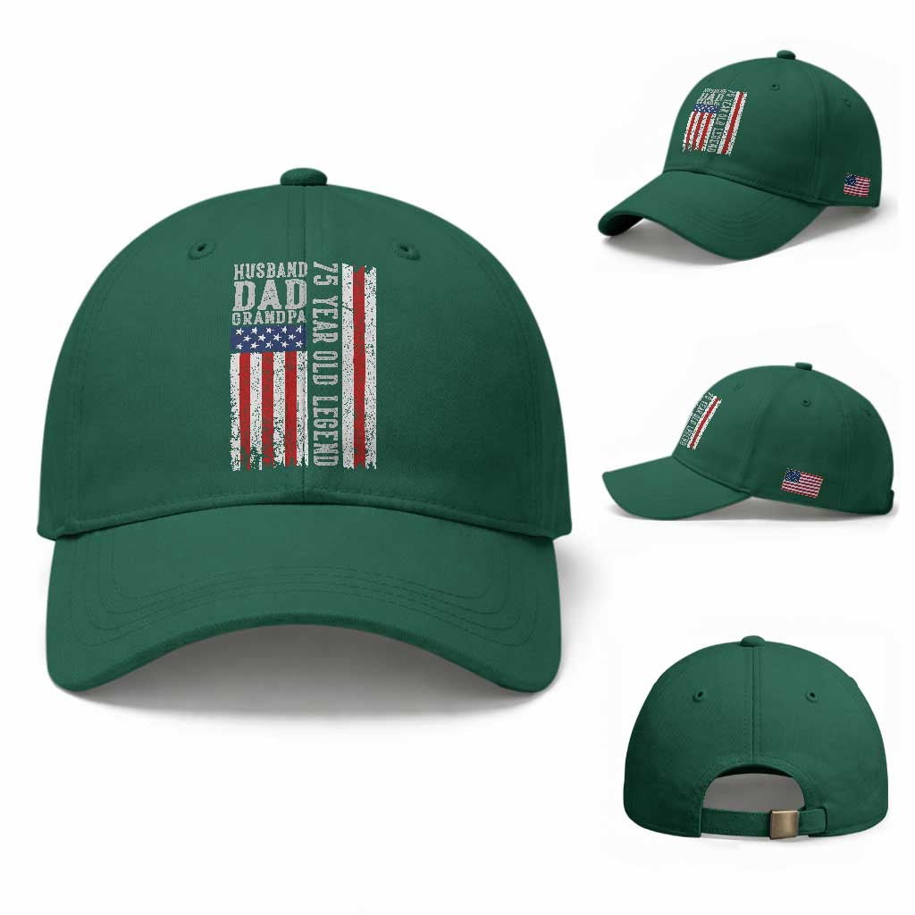Husband Dad Grandpa 75 Year Old Legend Baseball Cap American Flag Birthday Gift