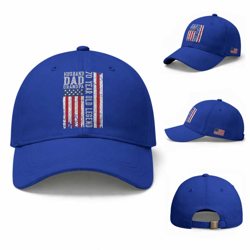 Husband Dad Grandpa 70 Year Old Legend Baseball Cap American Flag Birthday Gift