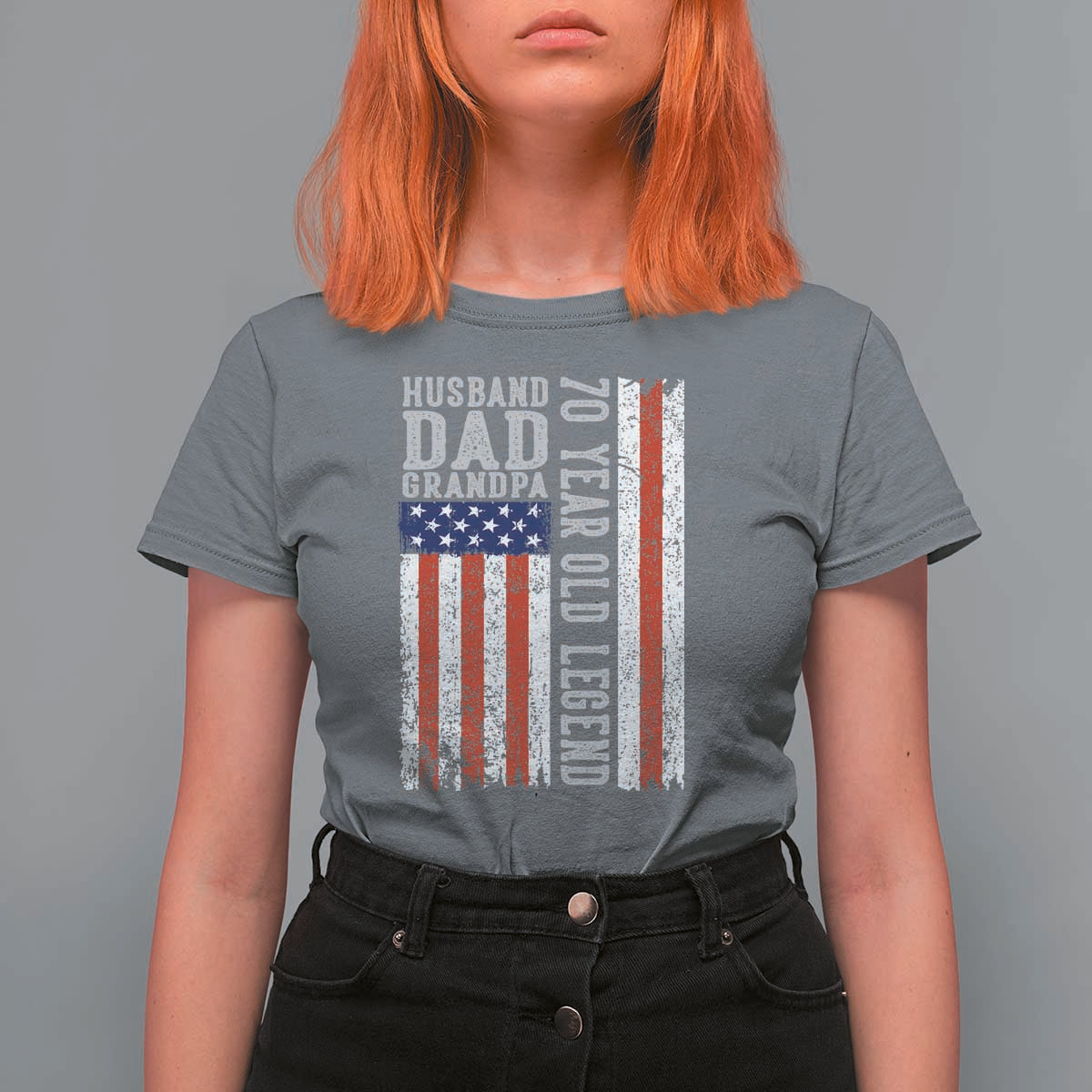 Husband Dad Grandpa 70 Year Old Legend T Shirt For Women American Flag Birthday Gift