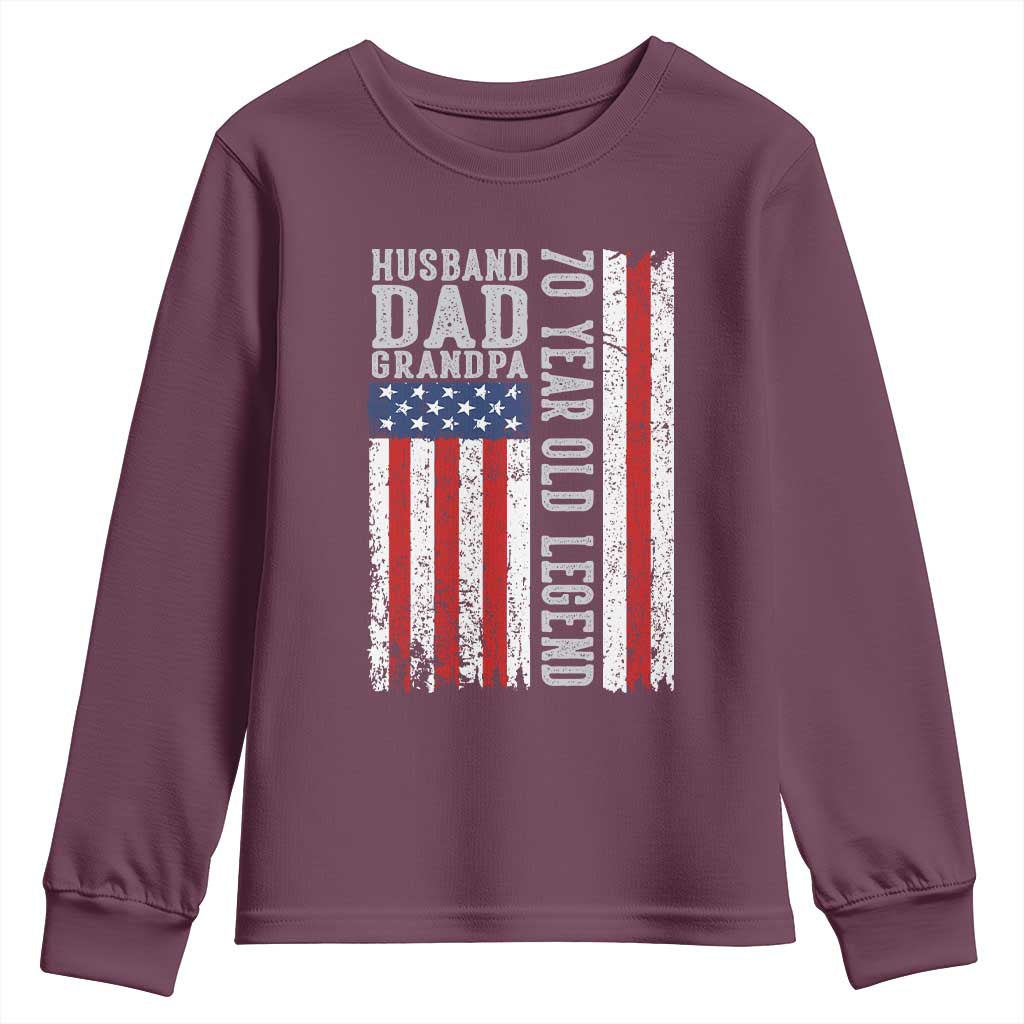 Husband Dad Grandpa 70 Year Old Legend Youth Sweatshirt American Flag Birthday Gift