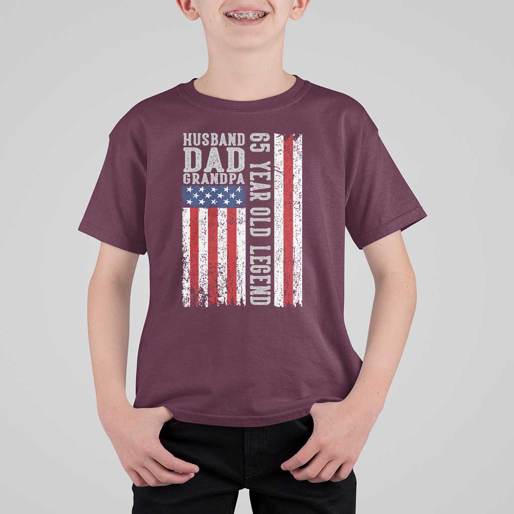 Husband Dad Grandpa 65 Year Old Legend T Shirt For Kid American Flag Birthday Gift