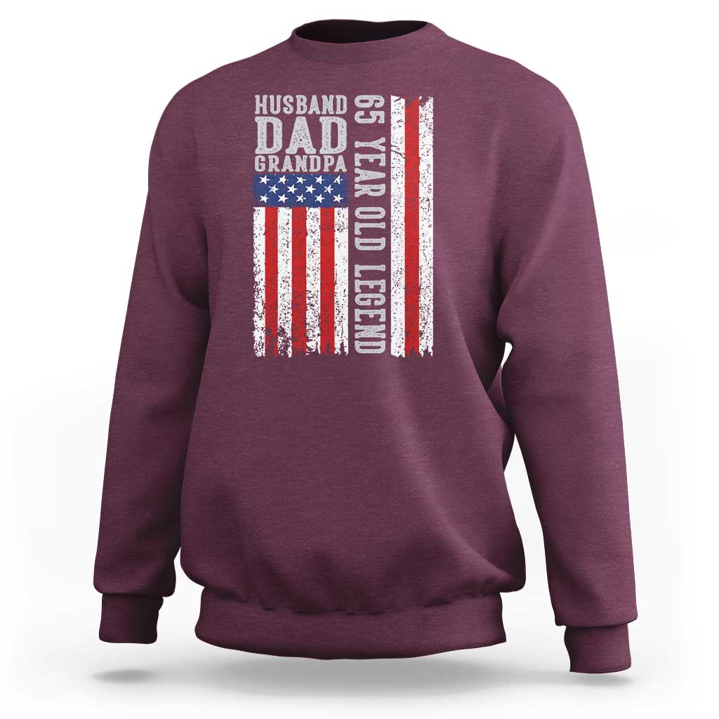 Husband Dad Grandpa 65 Year Old Legend Sweatshirt American Flag Birthday Gift