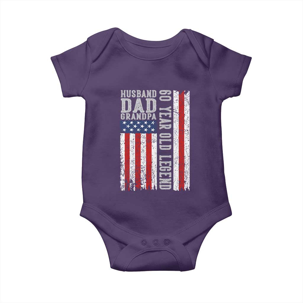 Husband Dad Grandpa 60 Year Old Legend Baby Onesie American Flag Birthday Gift