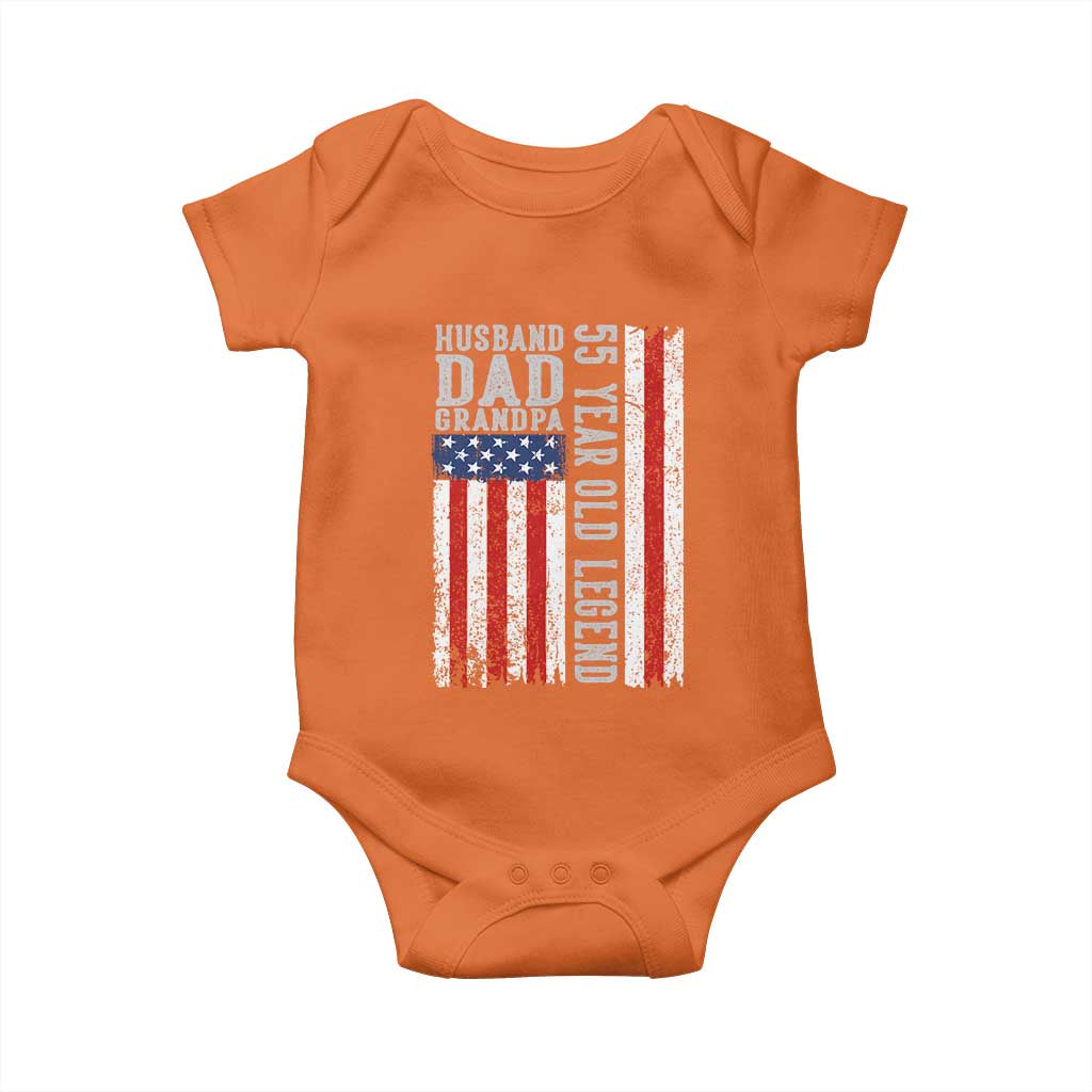 Husband Dad Grandpa 55 Year Old Legend Baby Onesie American Flag Birthday Gift