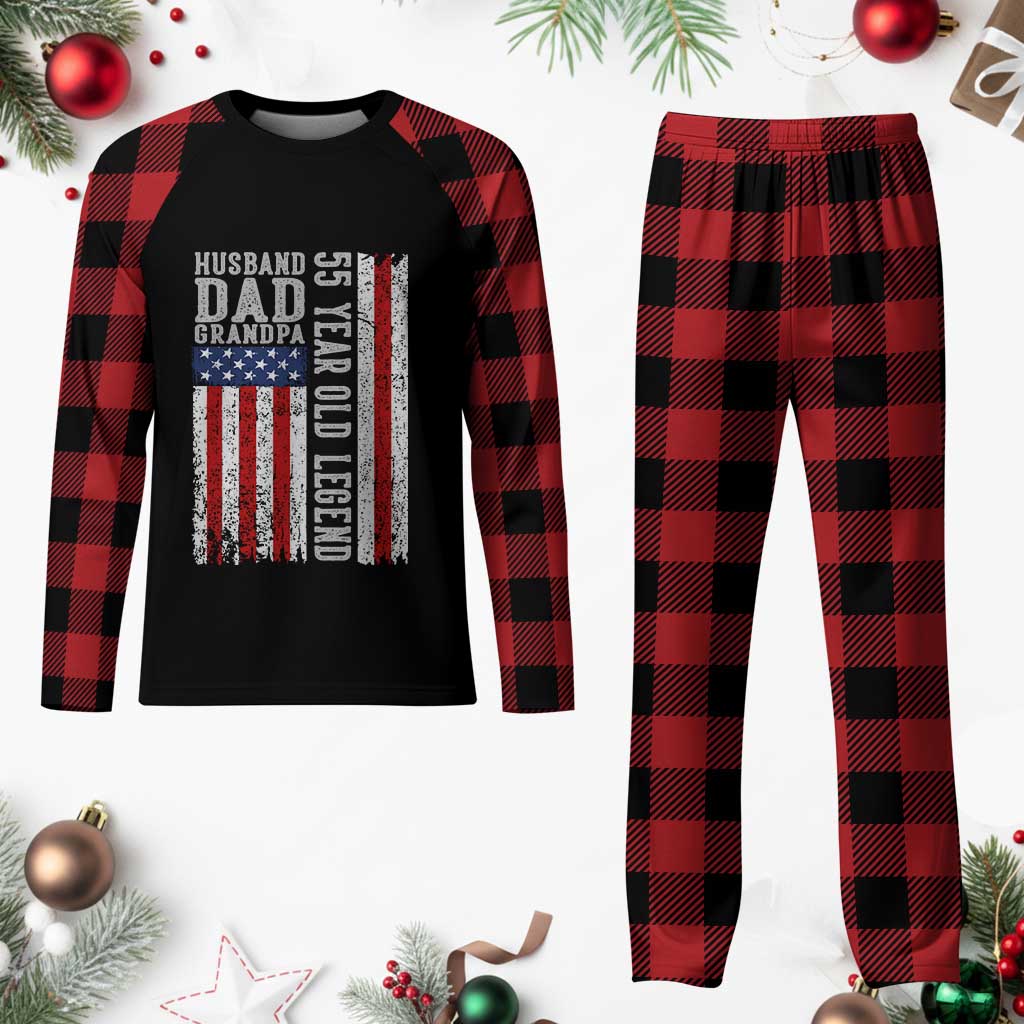 Husband Dad Grandpa 55 Year Old Legend Plaid Pajama Set American Flag Birthday Gift