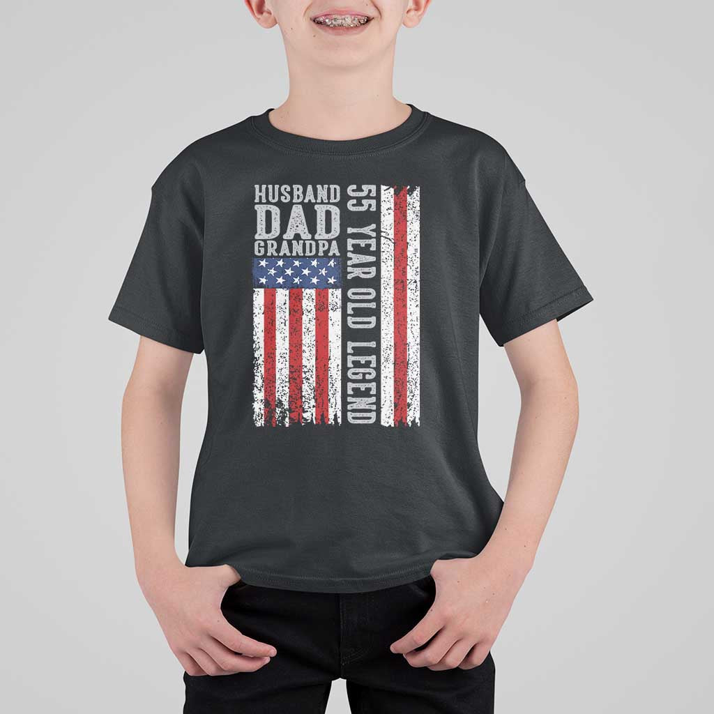 Husband Dad Grandpa 55 Year Old Legend T Shirt For Kid American Flag Birthday Gift