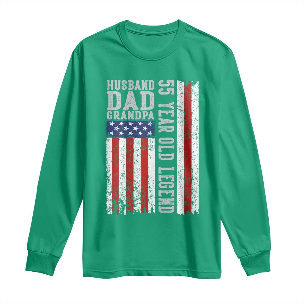 Husband Dad Grandpa 55 Year Old Legend Long Sleeve Shirt American Flag Birthday Gift