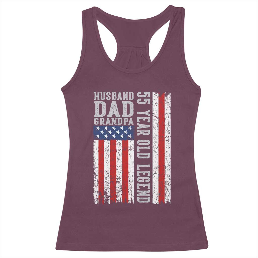 Husband Dad Grandpa 55 Year Old Legend Racerback Tank Top American Flag Birthday Gift